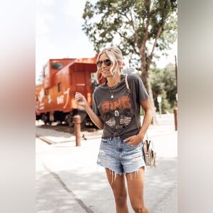 Anine Bing Eagle Shirt Los Angeles LA Graphic Acid Wash Grey Black Rock Small